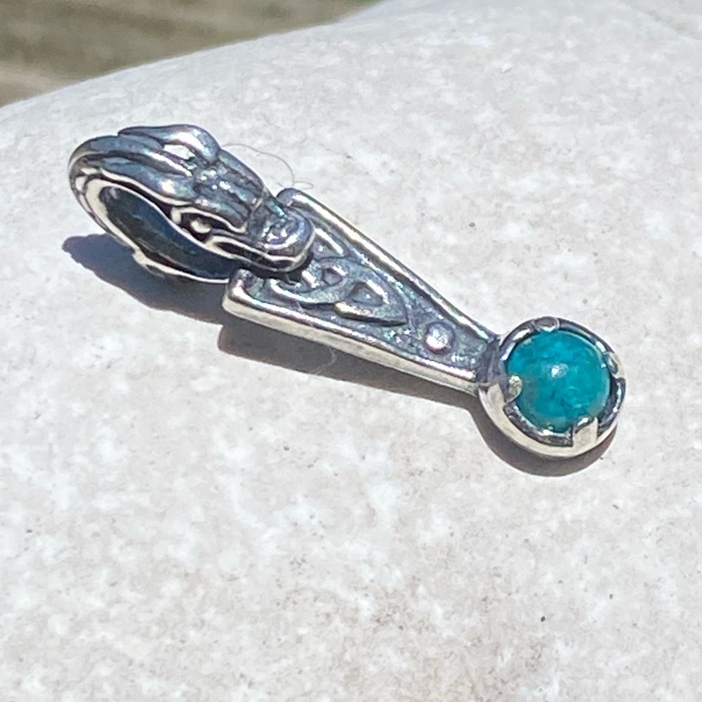 Celtic Dragon knot pendant .925 Sterling Silver genuine Chrysocolla USA dainty